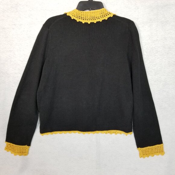 CACHE Women's Black With Gold Crochet Accents Cardigan Sweater Size Large ~ 4449 - Picture 3 of 6